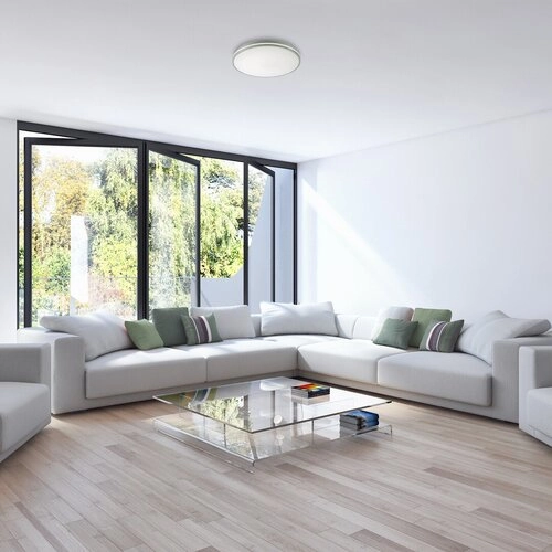 Minimalistyczna LAMPA sufitowa LINDEN 3478 Rabalux okrągły plafon LED 50W 3000K - 6500K z pilotem chrom biały