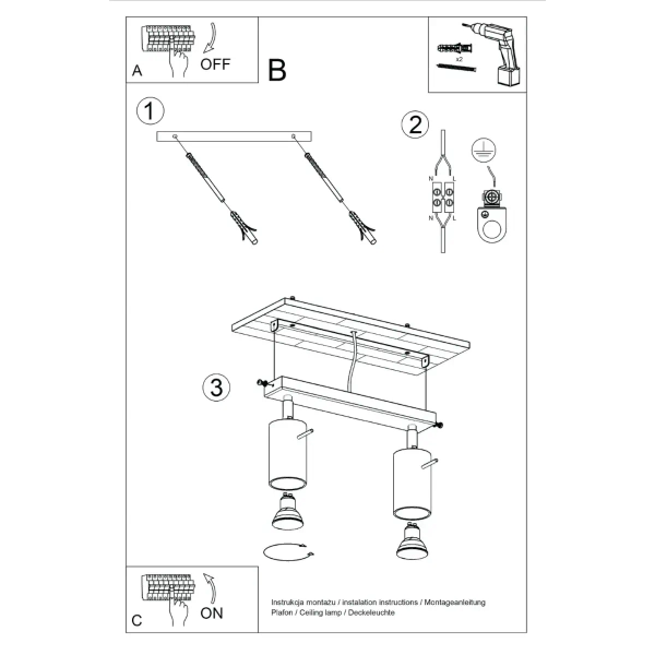 Podwójna lampa sufitowa RING SL.1495 tuba regulowana beżowa