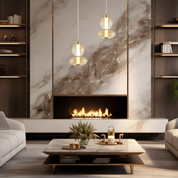 Szklana lampa zwisowa DAPHNE ML0345 LED 12W 3000K bursztynowa złota