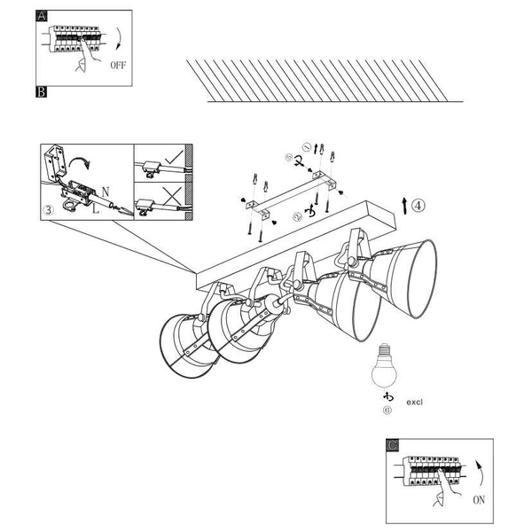 Industrialna LAMPA sufitowa GUNTHER 15466S-4 Globo plafon drewno czarny