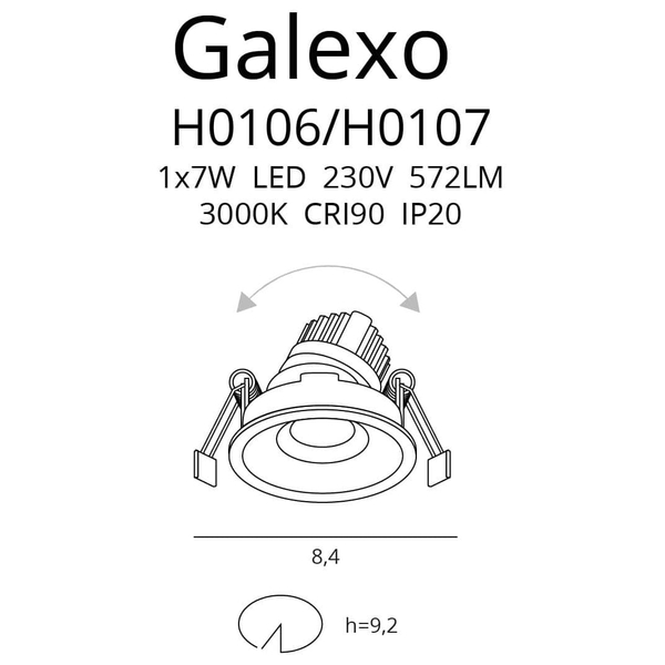 Lampa do zabudowy GALEXO H0107 Maxlight LED 7W 3000K wpust czarna