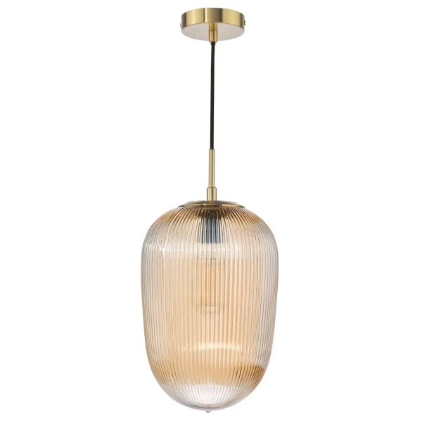 Szklana wisząca lampa Abrielle ABR0106 nad stół żebrowana bursztynowa