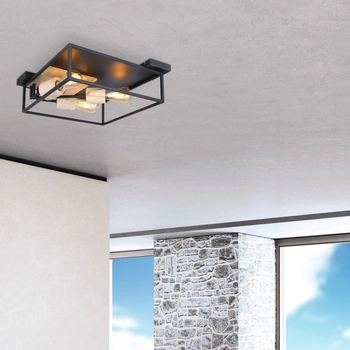 Plafon LAMPA skandynawska HAGAR 15477D1 Globo prostokątna OPRAWA sufitowa klatka metalowa czarna drewniana czarna drewniana