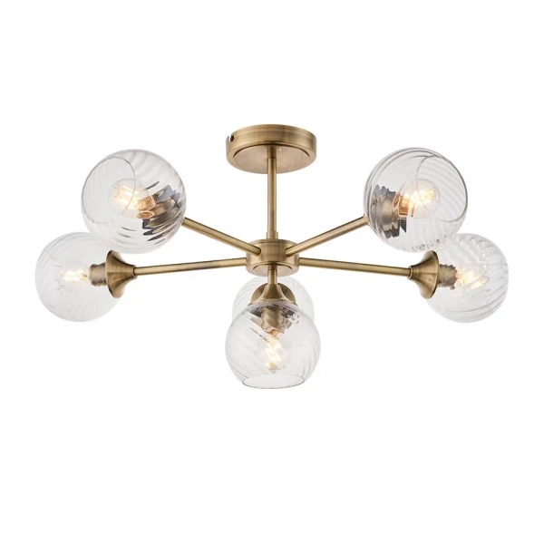 Sufitowa lampa szklana Allegra 103171 kule spiralne mosiądz
