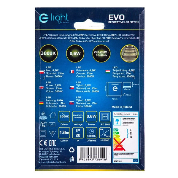 Lampa ścienna Evo EKS0445 Eko-light LED 0,6W 3000K kwadratowa biały