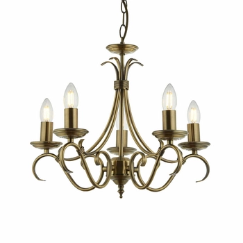 Wielopunktowa lampa zwisająca Bernice 2030-5AN Endon klasyczna mosiądz