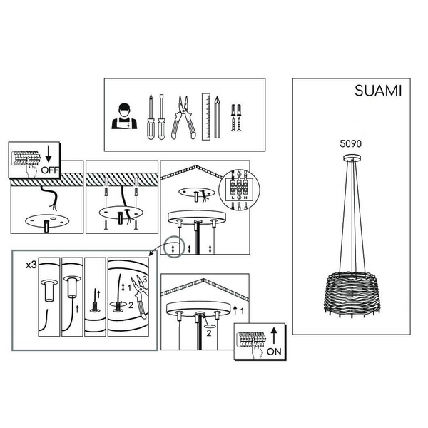 Wisząca lampa nad stół Suami 5090 Shilo pleciona guma czarna