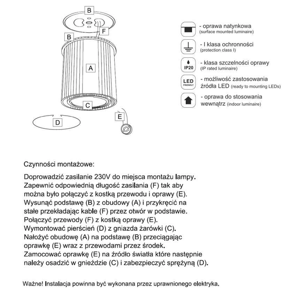 Spot LAMPA sufitowa OSAKA 1119 Shilo plafon OPRAWA metalowa tuba DOWNLIGHT czarny