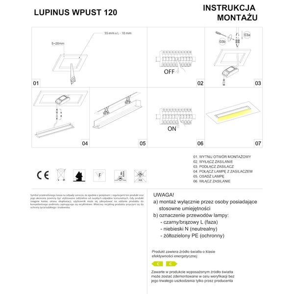 Wpuszczana lampa Lupinus 2120012203-1 Elkim LED 24W 4000K liniowa czarna