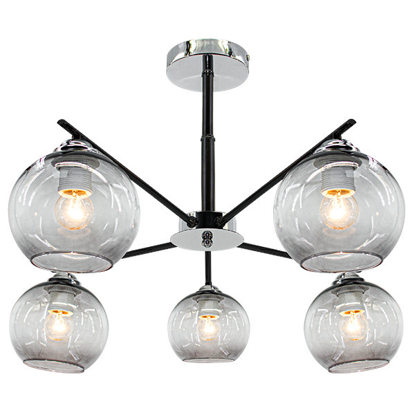 Modernistyczna LAMPA sufitowa 1859/5 8C BL Elem szklana OPRAWA loftowa molecular chrom czarna