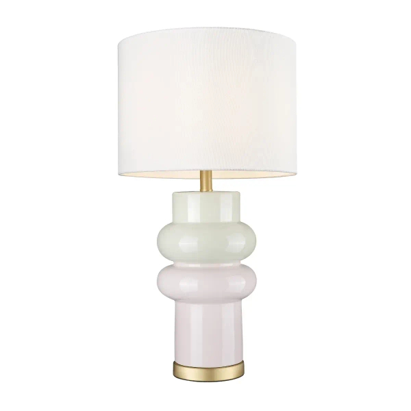 Lampa stołowa ASCOT różowa beżowa ceramiczna metalowa art deco na komodę T01729BR-WH
