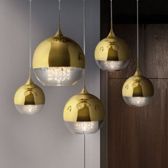 Lampa wisząca Fermi P140-PL-170-5-G kryształki kaskada złota