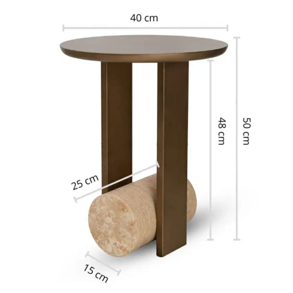 Stolik do nowoczesnych wnętrz CAVEA MM001501100371 trawertyn metal 40cm
