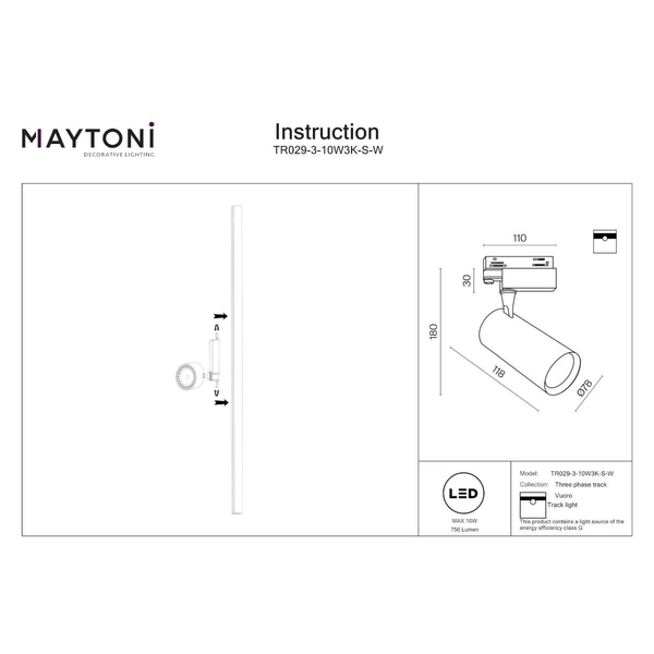3-fazowa lampa sufitowa Vuoro TR029-3-10W3K-S-W LED 10W 3000K biały