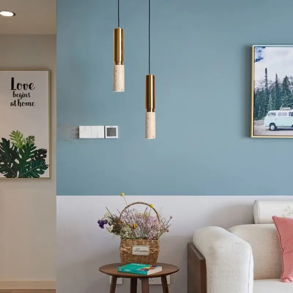 Minimalistyczna zwisająca lampa Travertino CGTRAVER35 kamienna złoty