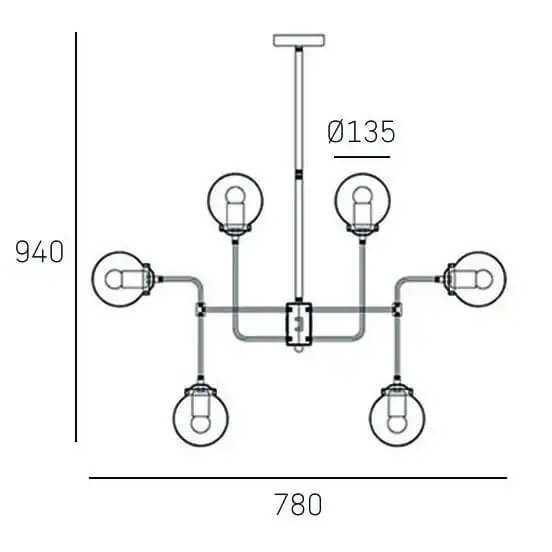 Industrialna lampa sufitowa Boston molekuły czarna mosiądz