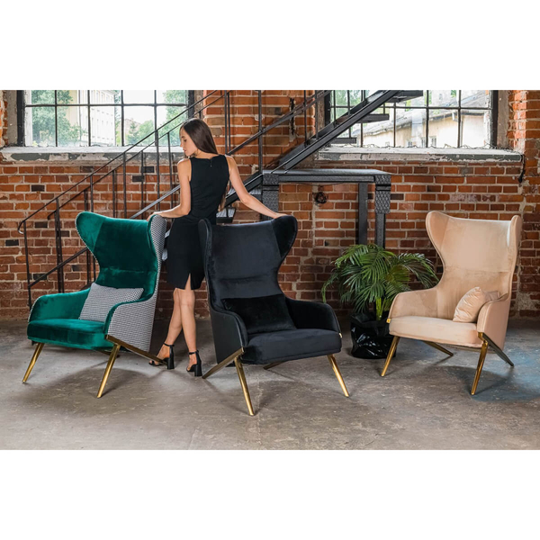 Elegancki fotel z ekoskóry Hampton Velvet MSE011000304.E43V41 czarny złoty