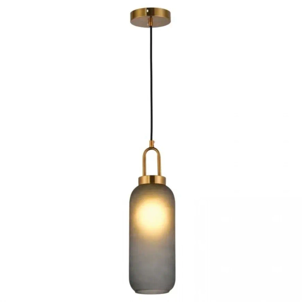 Industrialna lampa wisząca 19176 szklana do salonu nad stół mosiądz szary