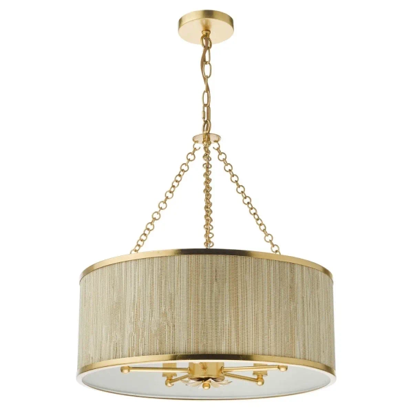 Drewniana wisząca lampa Fenella FEN0535 lniana trawa morska złoty