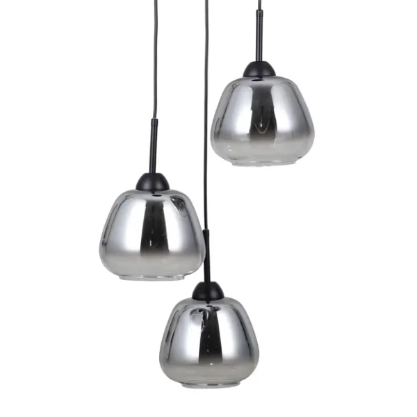Potrójna lampa wisząca Felis PND-40824-3-BK szklana czarna przydymiona