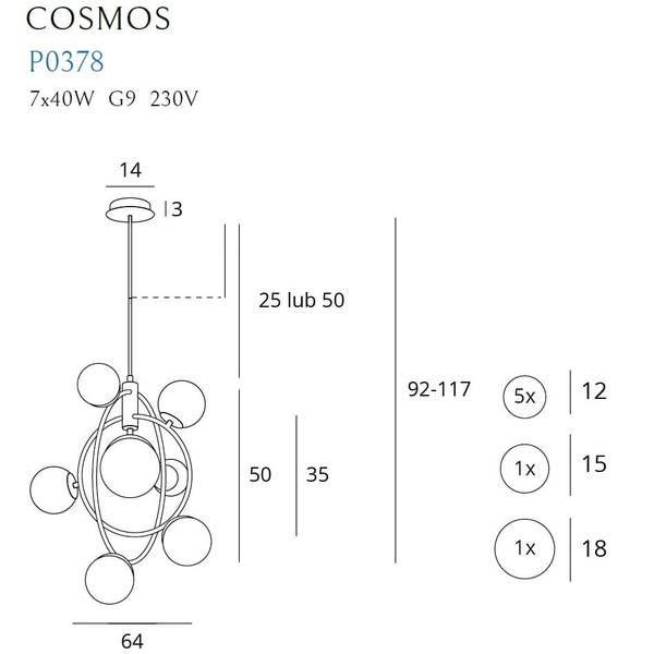 Molekułowa lampa wisząca COSMOS P0378 Maxlight do salonu metal złota