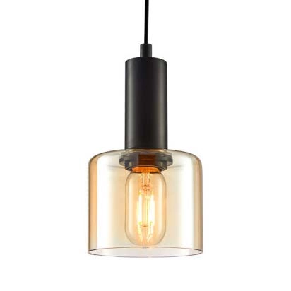 Loftowa lampa wisząca Santia PND-65342-1-BK+AMB okrągła do salonu czarna bursztynowa