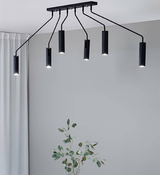 Lampa sufitowa 6-punktowa Ramus na wysięgnikach czarna