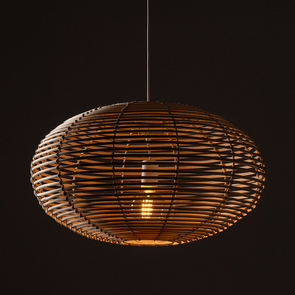 Drewniana lampa wisząca Rattan 11154 japandi cage siatka metalowa biała