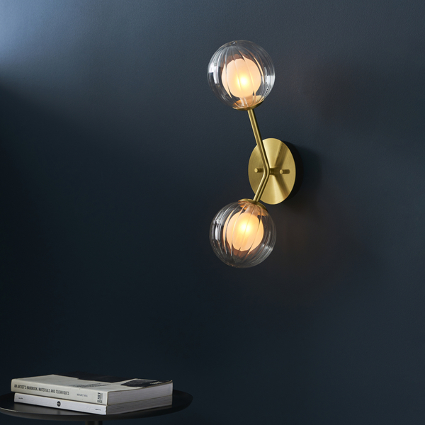 Lampa ścienna hampton L&-196691 Light& szklane kule plisowane mosiądz