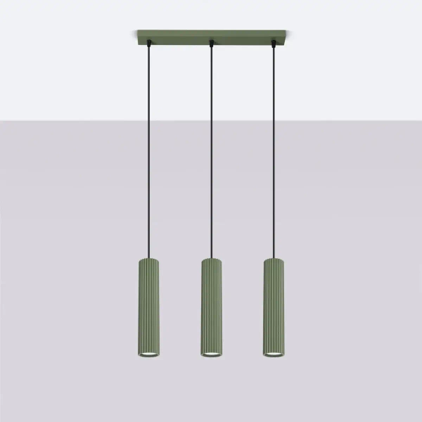 Ryflowana lampa wisząca KARBON SL.1613 potrójna oliwkowa