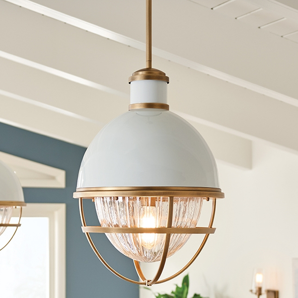 Lampa w stylu retro wisząca QN-TOLLIS-P-NBR biała mosiądz
