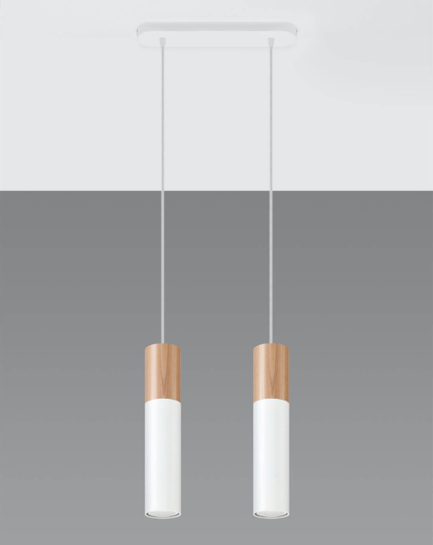 Wisząca LAMPA skandynawska SL.0629 metalowa OPRAWA hygge ZWIS tuby drewniane białe