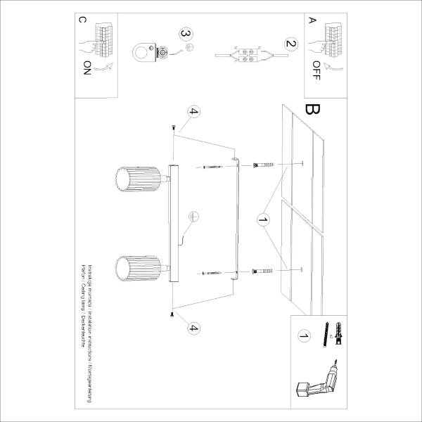 Ryflowana lampa sufitowa KARBON SL.1763 podwójna tuba kaszmirowa