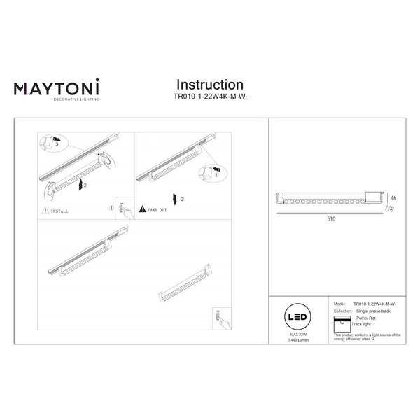 Szynowa lampa 1-faz Points TR010-1-22W4K-M-W-DE LED 22W 4000K sufit biały