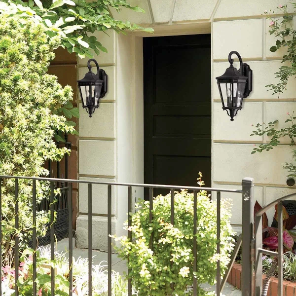 Zewnętrzna LAMPA elewacyjna Cotswold FE-COTSLN2-M-BK Elstead FEISS ogrodowa OPRAWA szklany kinkiet retro IP44 czarny przezroczysty