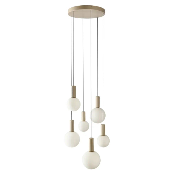 Wisząca lampa molekułowa TESTA beżowa biała 36-50915 6xG9 kulista