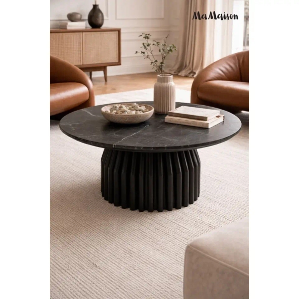 Marmurowy stolik kawowy LEVANTE MM001501100335 czarny drewno 75cm