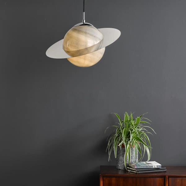 Dziecięca lampa wisząca Saturn SAT0150 planeta okrągła chrom