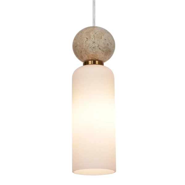 Szklana wisząca lampa Santos PND-95331-3-BRSS potrójna biała mosiądz