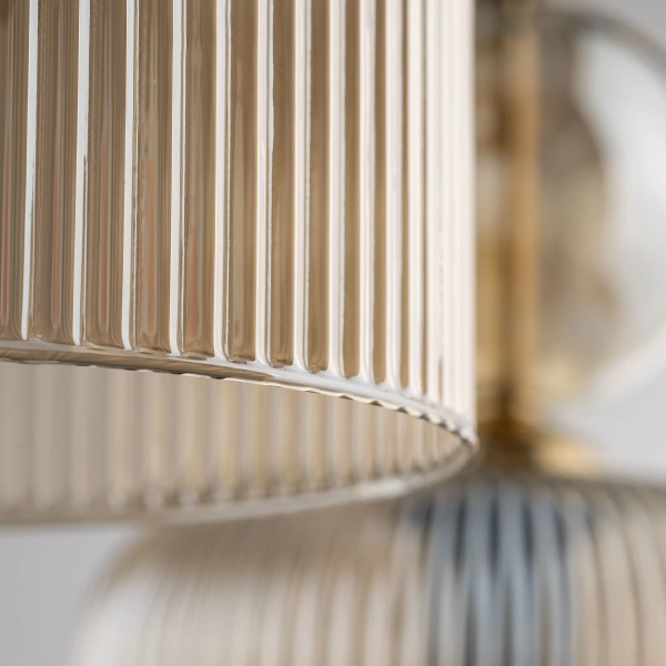 Ryflowany potrójny żyrandol Sophia Cognac 11041 szklany czarny beżowy