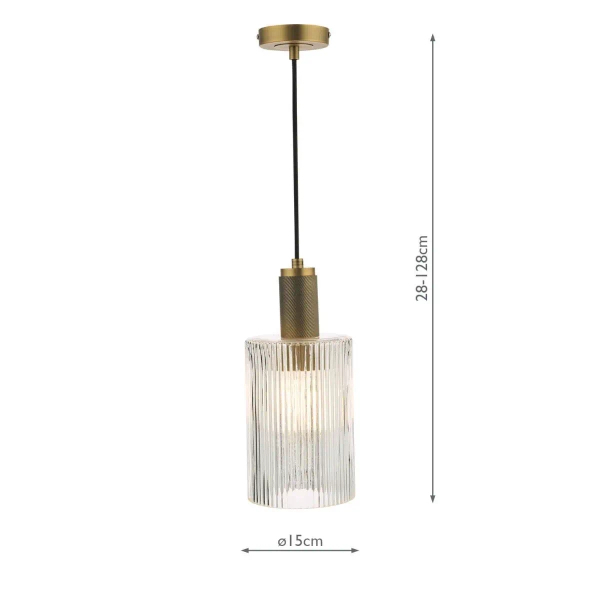 Szklana lampa zwisająca Nikolas NIK0140-E01 żebrowana szklana mosiądz