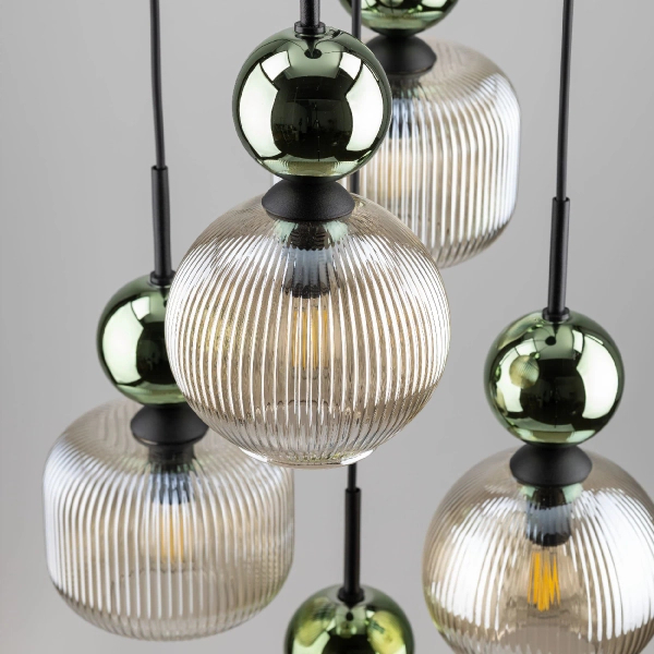 Szklana salonowa lampa wisząca Sophia Green 11149 ryflowana zielony