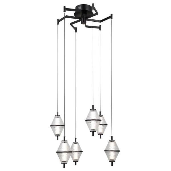 Wisząca lampa Fuente PND-34395-6-BK LED 180W 3000K czarny przezroczysty