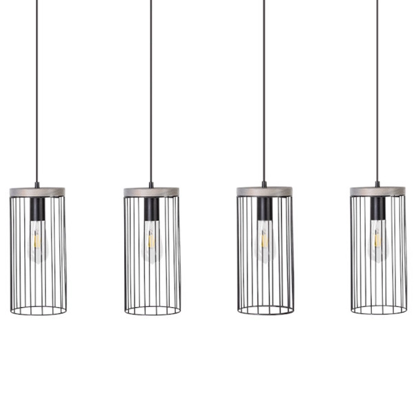 Lampa wisząca TIMEO 195109457 druciana metalowy zwis loftowy drewno czarny