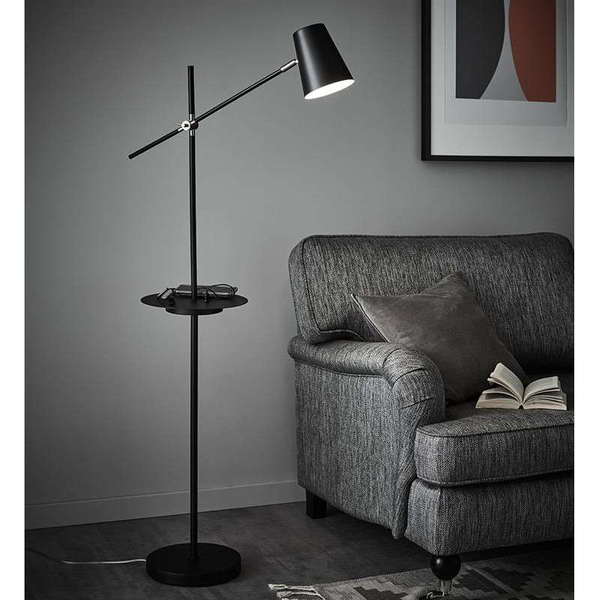 Stojąca LAMPA podłogowa LINEAR 107307 Markslojd metalowa OPRAWA z półką do salonu czarna
