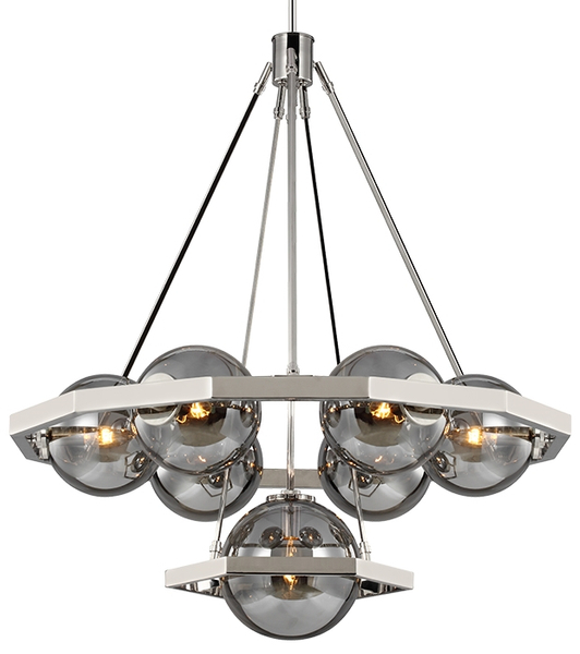 Wisząca lampa QN-HARPER7 geometryczna rama kule nikiel