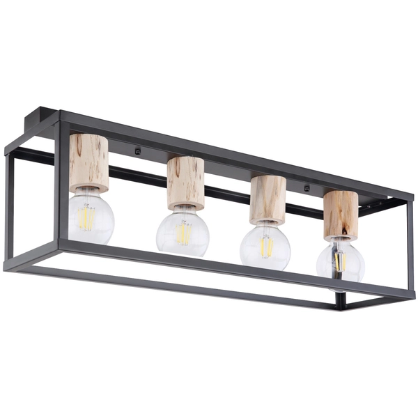 Plafon LAMPA sufitowa HAGAR 15476-4D Globo metalowa OPRAWA skandynawska klatka prostokątna hygge czarna drewniana czarna drewni