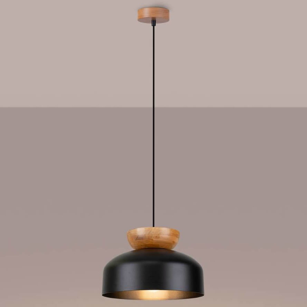 Wisząca lampa do salonu Marion SL.1351 półokrągła drewniana czarna