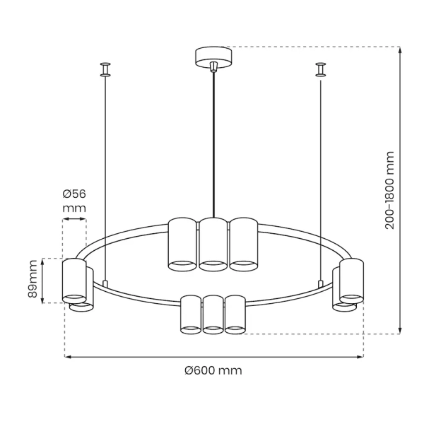Metalowa lampa wisząca GENESIS ML0374 pierścień tuby białe