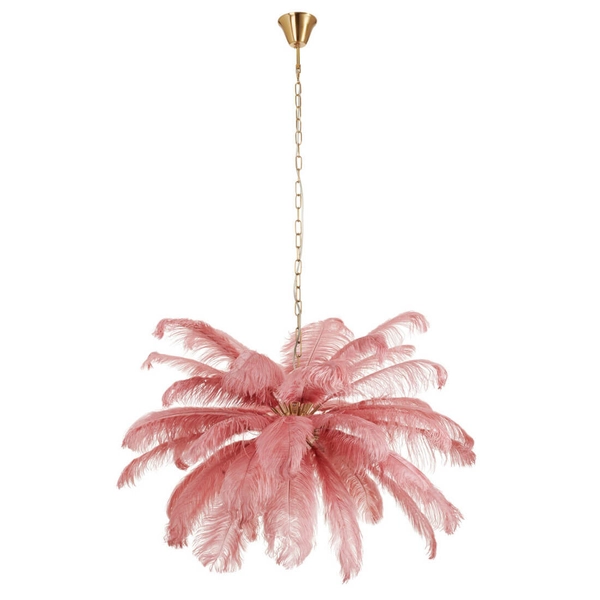 Piórkowa lampa wisząca EMU ST-DN127 pink do salonu różowy złoty